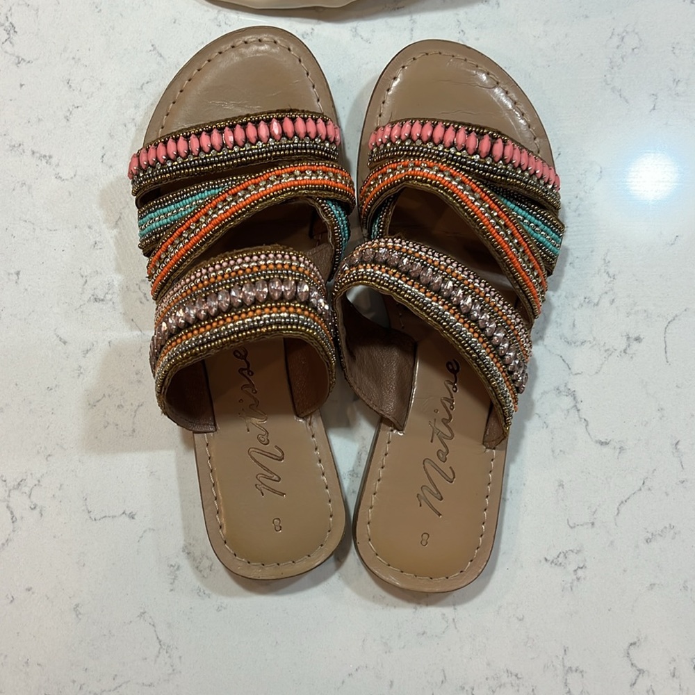Matisse Leather Korbin slip on multicolored bead embellished sandals sz8 - Picture 8 of 14